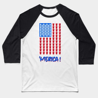 Pong Beer American Flag T shirt 4th of July Men Women Merica USA T-Shirt Baseball T-Shirt